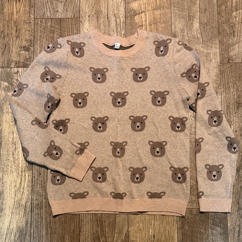 Knit Teddy Bear Crewneck Sweater